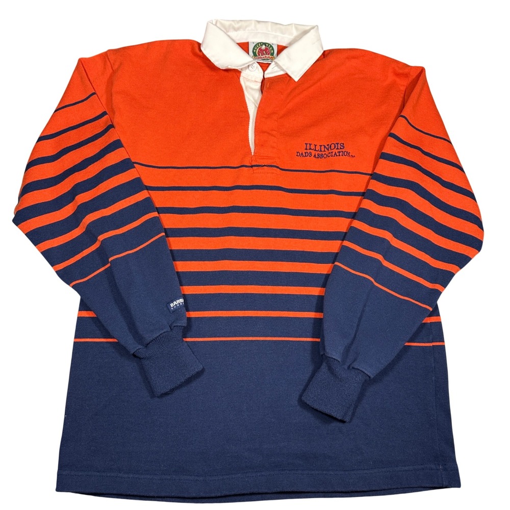 Vintage 90s Barbarian Illinois Rugby Shirt Mens Large Orange Navy Striped